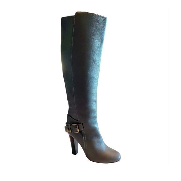 CHLOE Tucson Gray Boots Leather Adjustable Belt Knee High Tall Italy EU 38 /7.5 - Picture 2 of 11